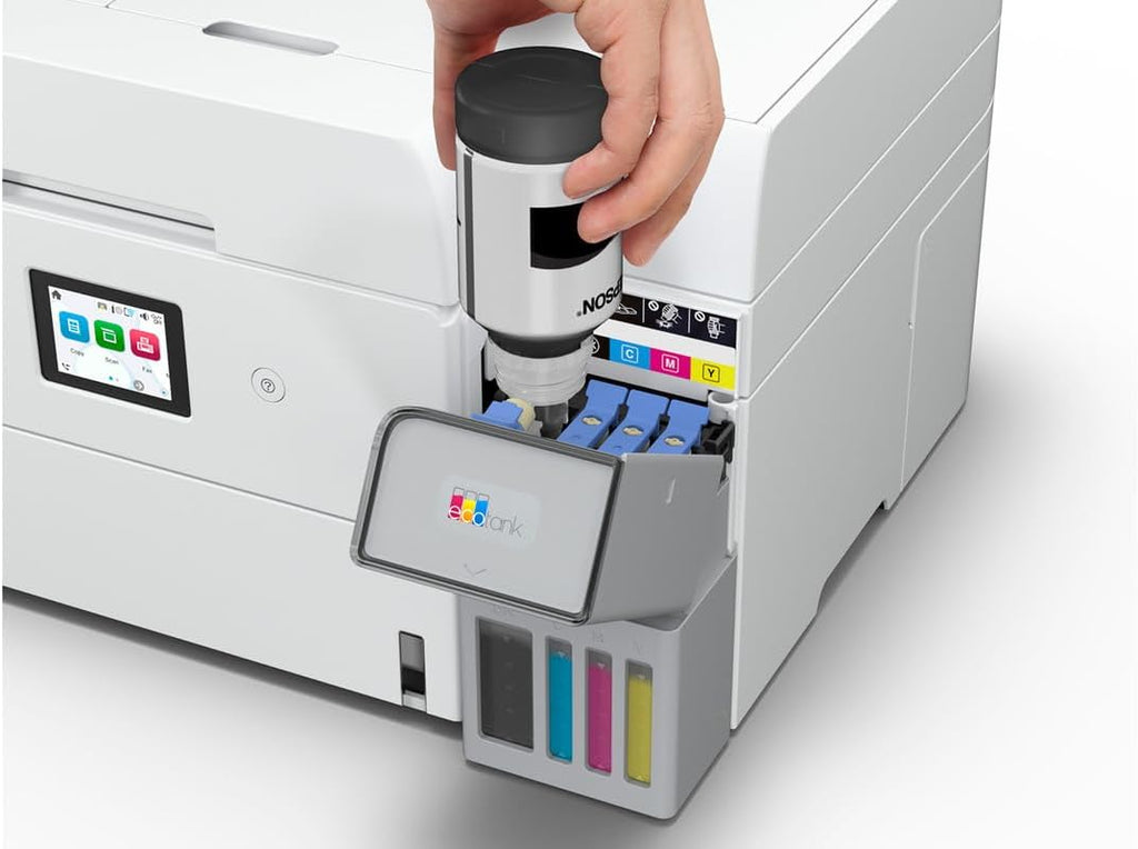 Epson EcoTank ET-4958 Wireless All-in-One Color Supertank Printer, Refillable Tanks, 2.4" Color Touchscreen, Auto Document Feeder, Auto Duplex Print/Copy, Scan, 250-Sheet Paper Tray – White