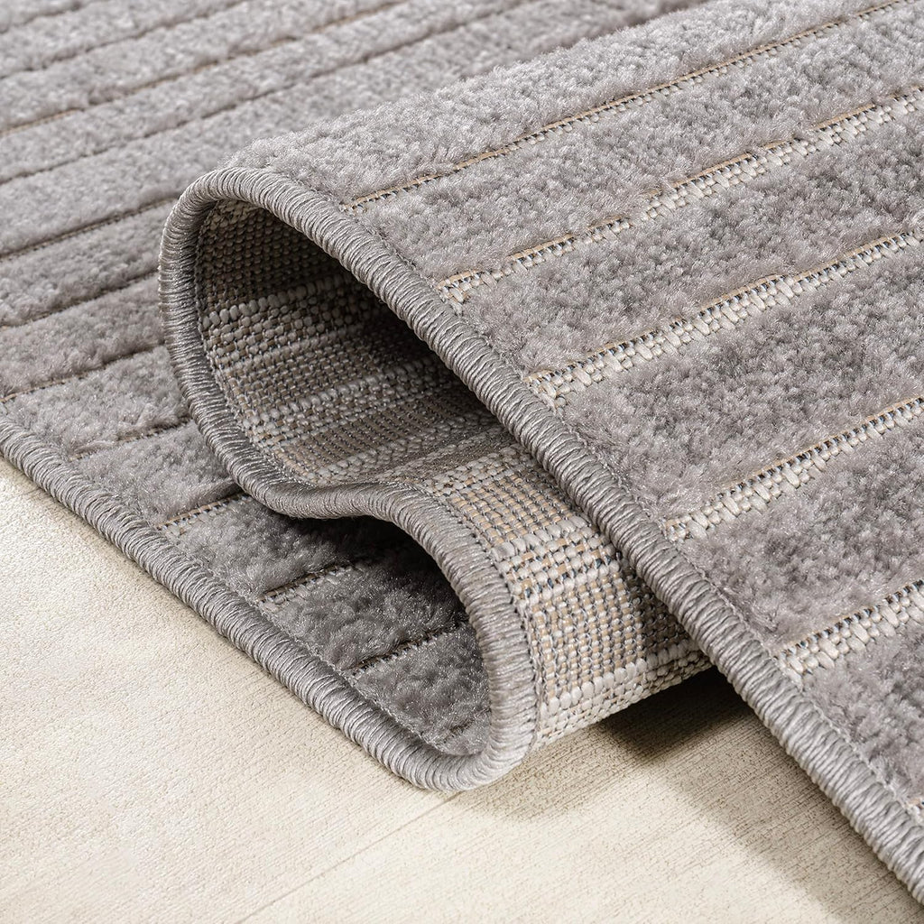JONATHAN Y Hallie High-Low Curve Gray/Ivory 8x8 Square Indoor/Outdoor Area Rug, Minimalist, Pet Friendly, Non-Shedding, Stain Resistant, Hose-Washable for Backyard, Patio, Porch (SCN100A-8SQ)
