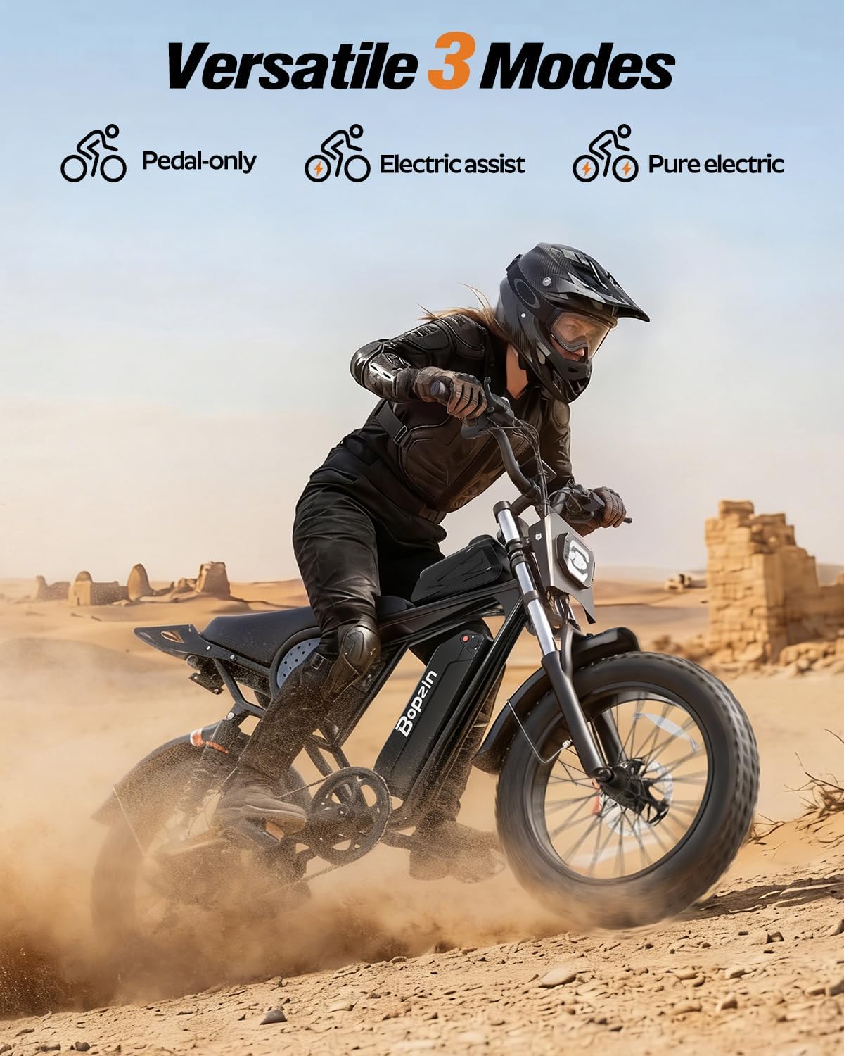 Bopzin Electric Bike for Adult 1500W Peak Motor, 35MPH Speed, 48V 25AH Removable Large Battery Up to 80 Miles Range, UL 2849 Certified, Dual Suspension, 20" Fat Tires E-Bike