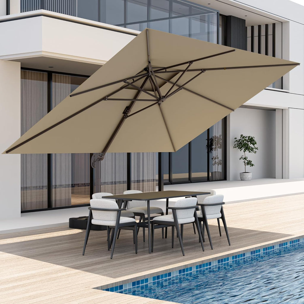 9x12 FT Patio Umbrella, Large Cantilever Rectangular Double Top Heavy Duty Offset Umbrellas with 360° Rotation, Outdoor shade for Garden Deck Pool, Tan