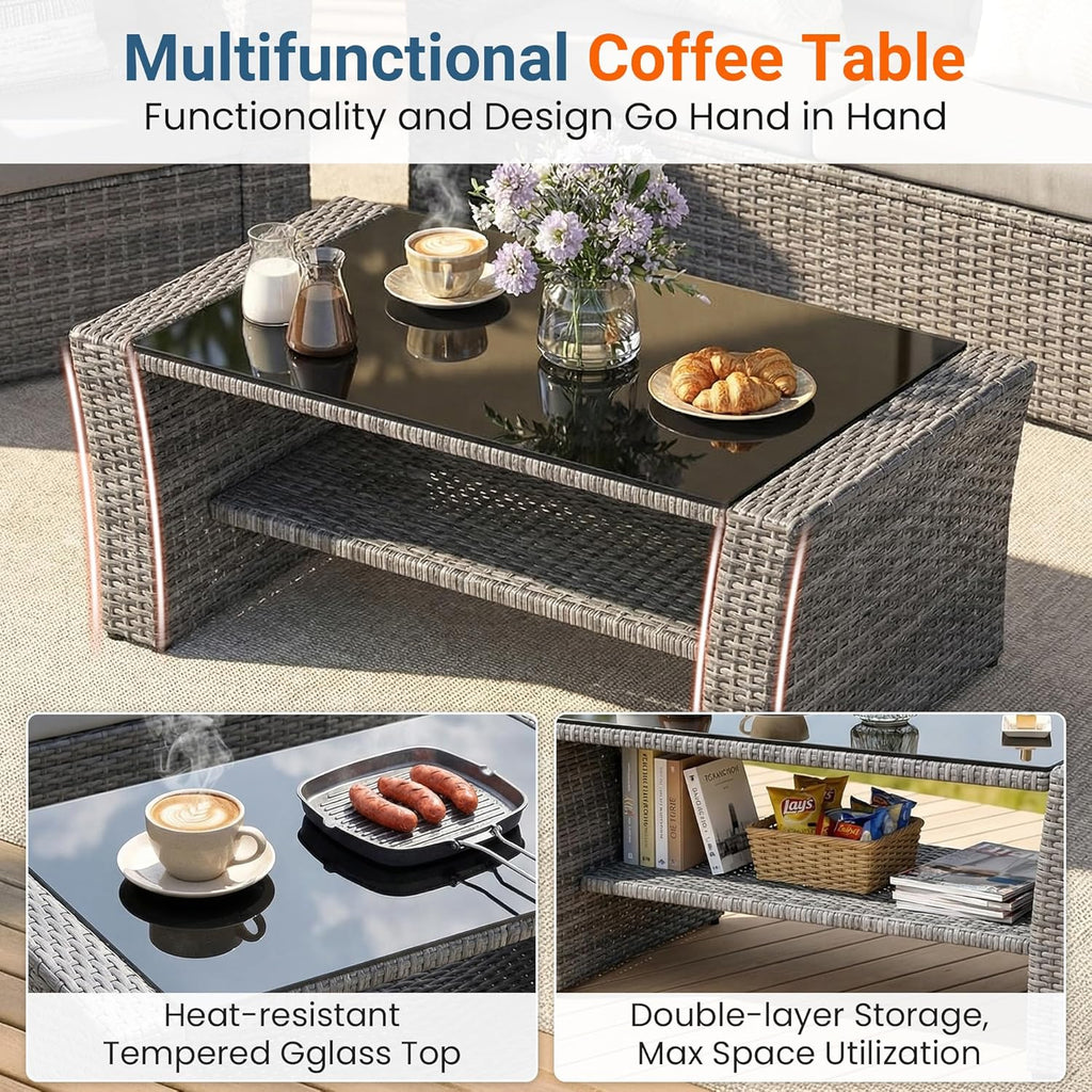 Wisteria Lane Patio Furniture Set, Wicker Outside Outdoor Furniture for All Weather, Patio Sofa with High Backrest Support and Wide Armrest for Backyard, Balcony, Deck, Porch, Light Gray