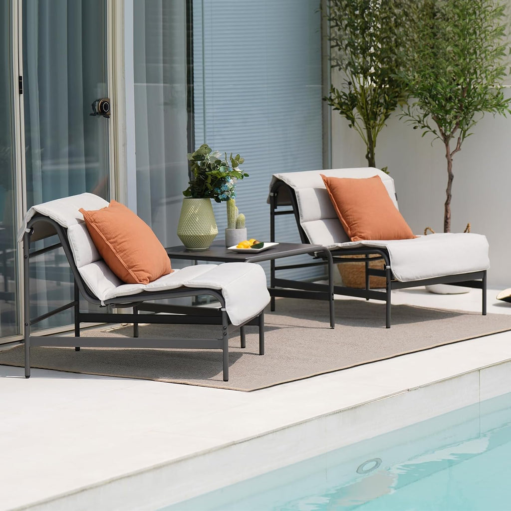 Grand patio 3-Piece Oversized Outdoor Furniture Set,Wide and Deep Lounge Chairs with Olefin Cushions and Stone-Top Side Table,Perfect for Balcony, Backyard,Porch,Garden,Poolside-(Black&Grey Cushion)