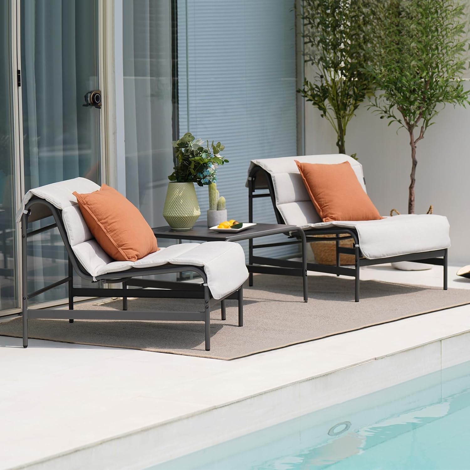 Grand patio 3-Piece Oversized Outdoor Furniture Set,Wide and Deep Lounge Chairs with Olefin Cushions and Stone-Top Side Table,Perfect for Balcony, Backyard,Porch,Garden,Poolside-(Black&Grey Cushion)