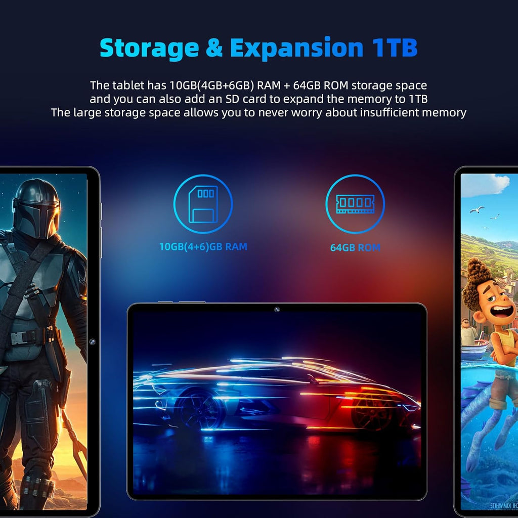 TUOHAITIME Android 15 Tablet,10 inch Tablets, Octa Core CPU, 24GB+64GB+512GB Expansion, 1280x800 Display Screen, Wi-Fi6, Dual Cameras, 6000mAh Battery,Support Widevine L1 Google Kids Space, Blue