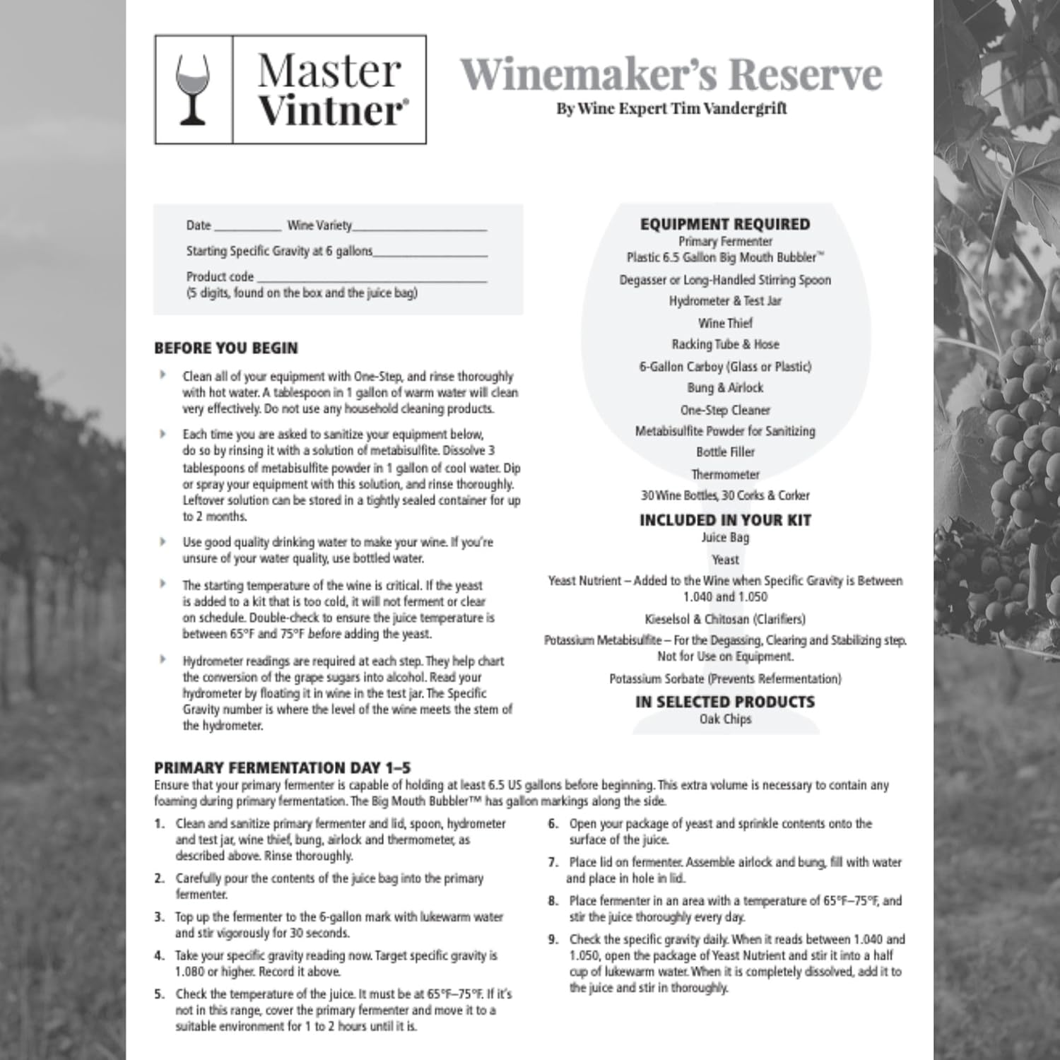 Master Vintner™ Winemaker's Reserve™ Wine Recipe Kit Makes 6 Gallons (Italian Nebbiolo)