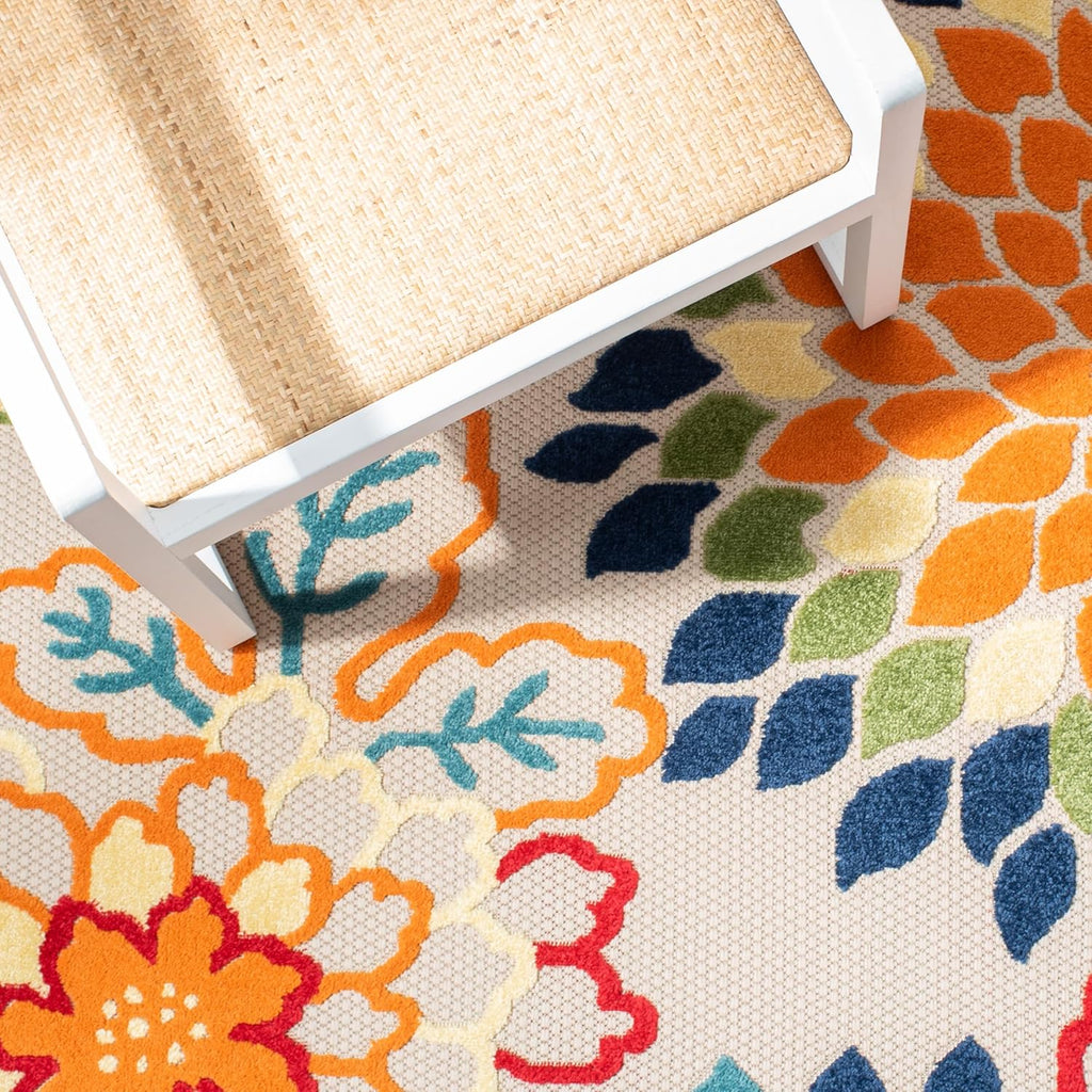 SAFAVIEH Washable Rug Outdoor Cabana Collection - 8' x 10', Ivory & Orange, Non-Shedding & Easy to Clean, Ideal for Patio, Backyard, Mudroom (CBN391A)