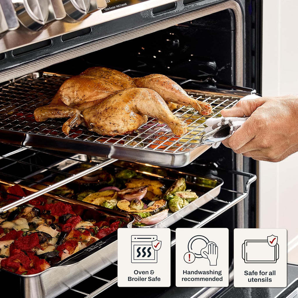 All-Clad Stainless Steel Baking Pans 5-Piece Set-Tri-ply Bonded for Consistent Baking- Includes Square and Rectangular Baking Pans, Baking Sheets, & Cooling Rack- Professional Stainless Steel Bakeware