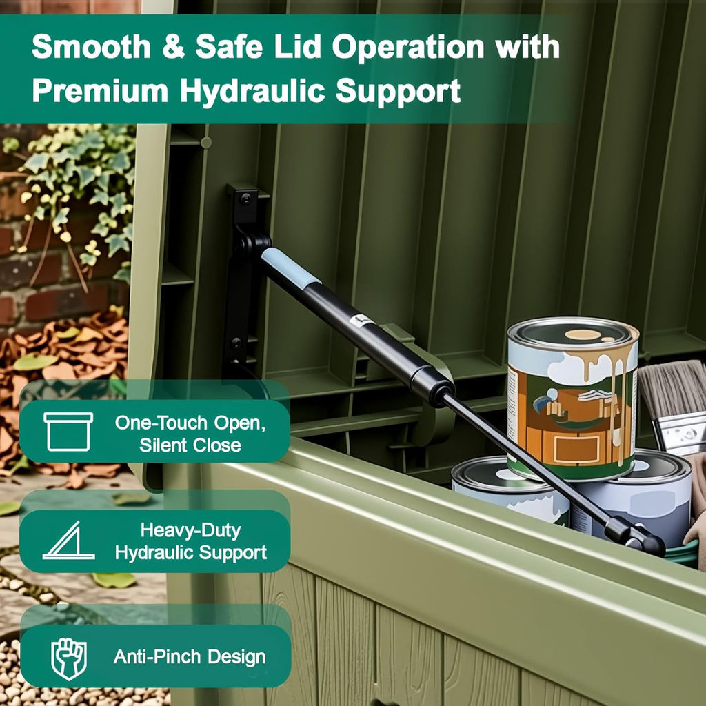 EHHLY Outdoor Storage Box Large-120 Gallon Deck Box with Hydraulic Pistons&Lockable Secure, Waterproof Resin Package Delivery Box for Outside Porch, Curbside, Patio, Home