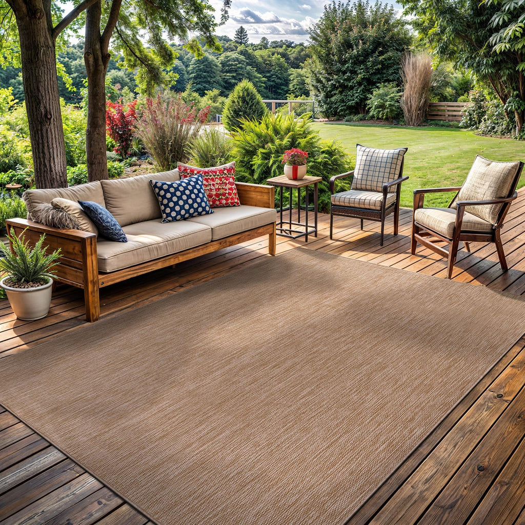 Washable Indoor Outdoor Rug 10x14 Weather Resistant Area Rugs Modern Solid Jute Rug for Porch Deck Balcony Backyard Patio Outside Carpet (10 X 14 Jute Beige)