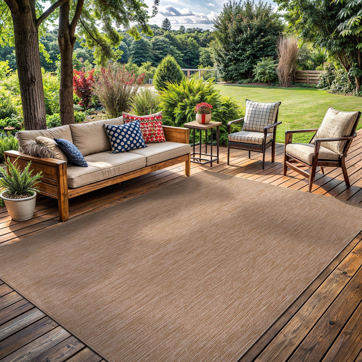 Washable Indoor Outdoor Rug 10x14 Weather Resistant Area Rugs Modern Solid Jute Rug for Porch Deck Balcony Backyard Patio Outside Carpet (10 X 14 Jute Beige)