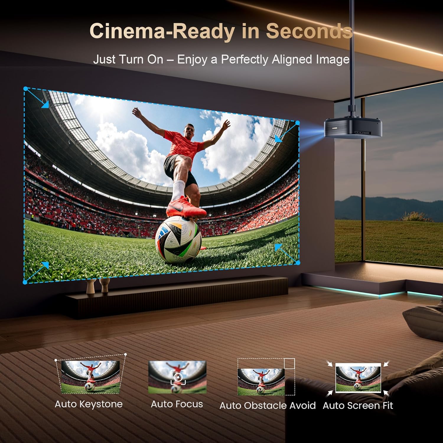 Alvar Smart Projector 2026 Upgraded, 2500 ANSI, 4K Supported, Built in NetfIix App, DoIby Audio & 50W Speakers, Auto Focus, WiFi 6, Bluetooth 5.3, Home Theater & Outdoor Movie Projector, Black