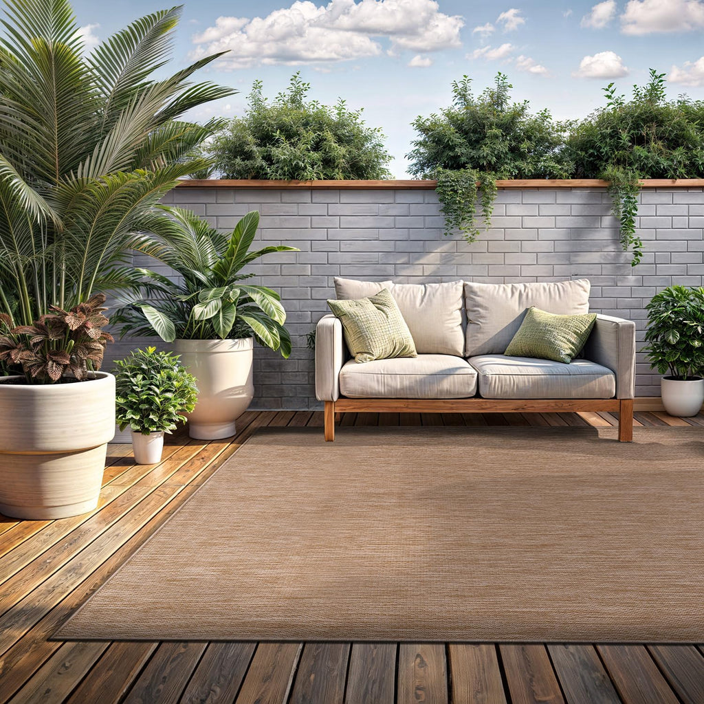 Washable Indoor Outdoor Rug 10x14 Weather Resistant Area Rugs Modern Solid Jute Rug for Porch Deck Balcony Backyard Patio Outside Carpet (10 X 14 Jute Beige)