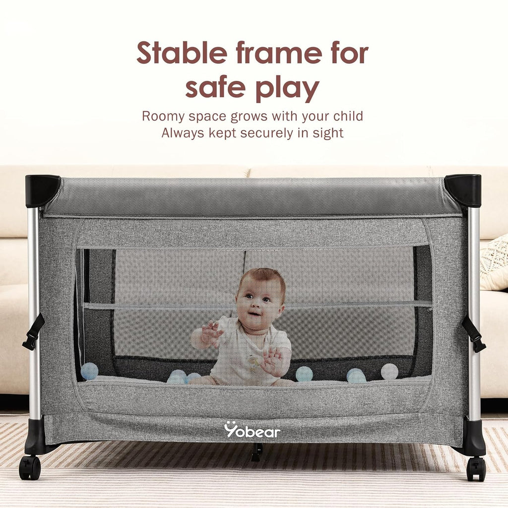 4-in-1 Baby Bassinet with Mattress - One-Push Setup Playard - Bedside Crib with Diaper Changer from Newborn to Toddler (Grey)