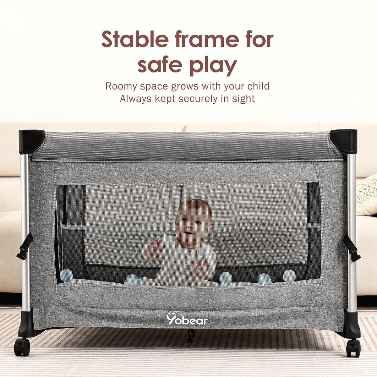 4-in-1 Baby Bassinet with Mattress - One-Push Setup Playard - Bedside Crib with Diaper Changer from Newborn to Toddler (Grey)