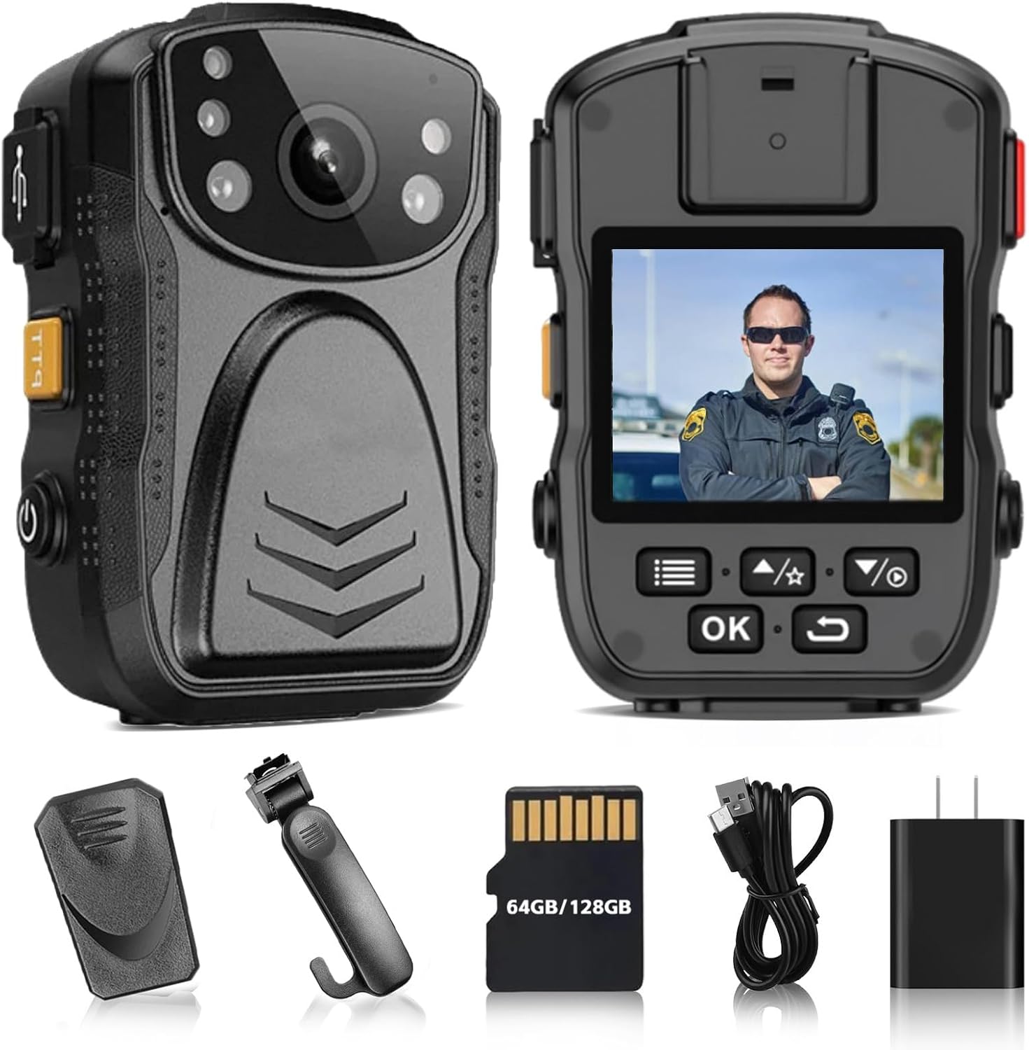 PatrolMaster 1296P UHD Body Camera with Audio, 2 Inch Display, Night Vision, Waterproof, Shockproof, Body Worn with Compact Design, Police Use (64GB)