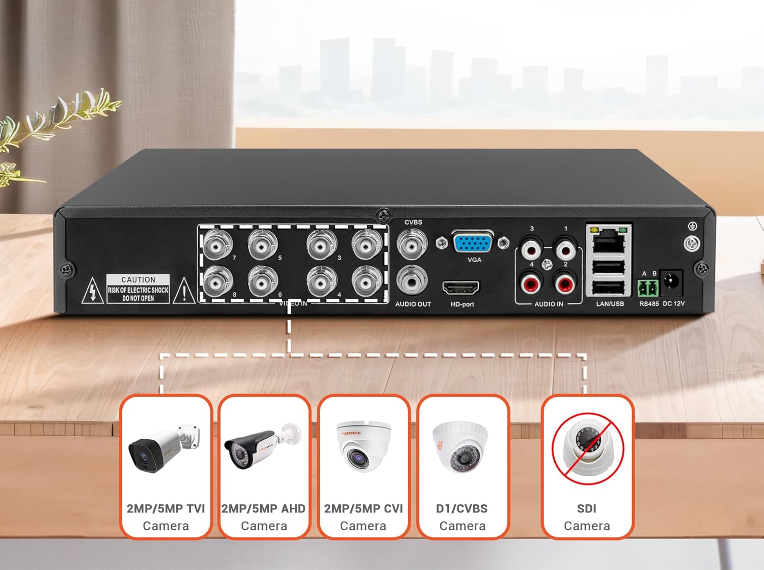 TIGERSECU Super HD 1080P 8 Channel DVR Security Recorder with 2TB Hard Drive, Hybrid 6-in-1 CCTV DVR Recorder Compatible with 2MP and 5MP TVI, AHD, CVI, CVBS, RS485 PTZ and IP Security Cameras