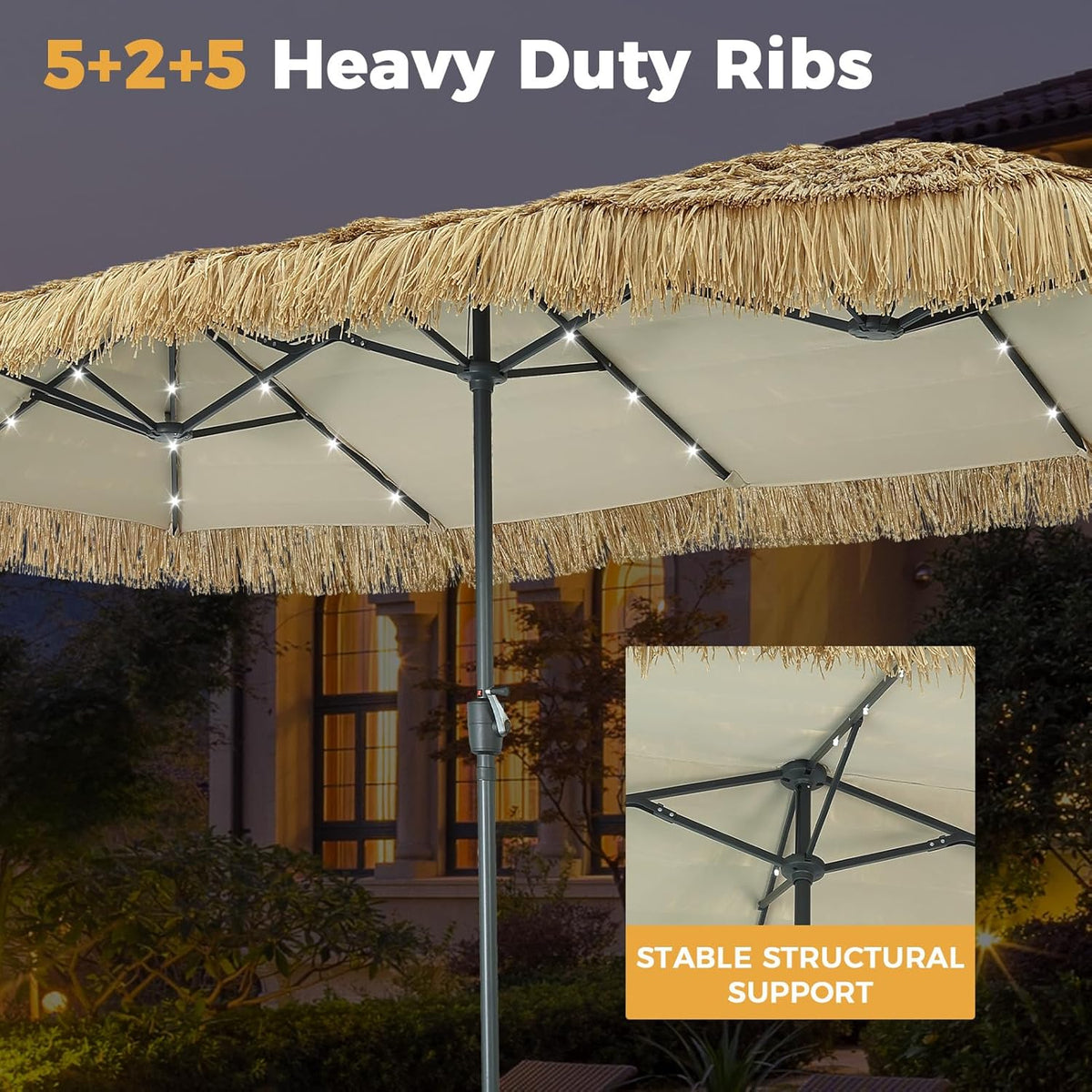 GDY 13/15 FT Tiki Outdoor Umbrella Patio Table Umbrella(Optional with Light or Base), Market Umbrella, with Crank for Garden, Lawn, Deck, Backyard & Pool