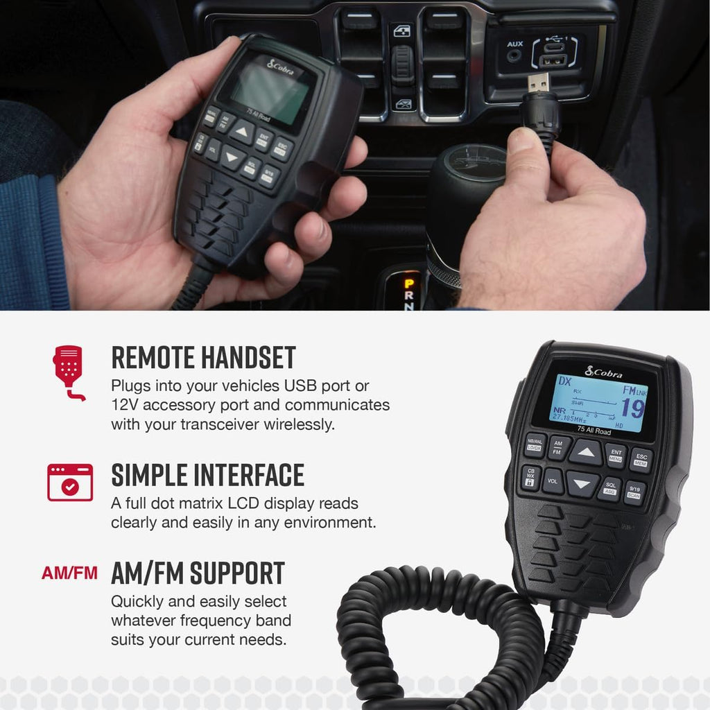 Cobra 75 All Road Wireless CB Radio, Black & HG A1000 18.5 inch Magnetic Mount CB Antenna – Heavy Duty Magnet, for use in Cars, SUVS Recreational Vehicles 100 Watt Power Handling Capability, Black