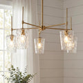 Tribesigns Modern Gold Chandelier with Water Ripple Wine Glass Shades, 5-Light Pendant Light with Adjustable Height for Dining Room, Kitchen Island, Living Room, E12 Base