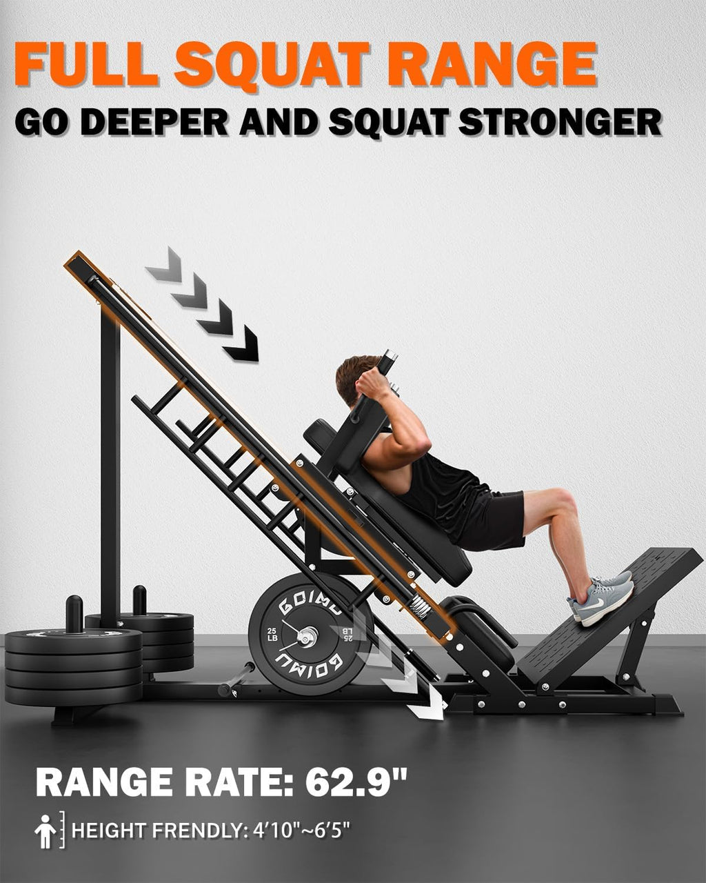 Leg Press Hack Squat Machine with Back Support Cushion, 3 in 1 Adjustable Leg Press Machine with Quad Track Roller System, Hack Squat Machine