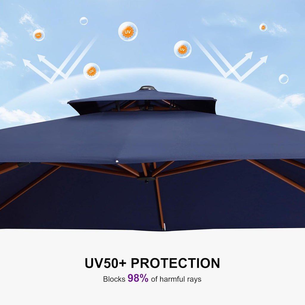 PURPLE LEAF 10ft Patio Umbrella Outdoor Square Umbrellas Large Cantilever Umbrella Windproof Offset Umbrellas Heavy Duty Sun Umbrella for Garden Deck Pool Patio, Navy Blue
