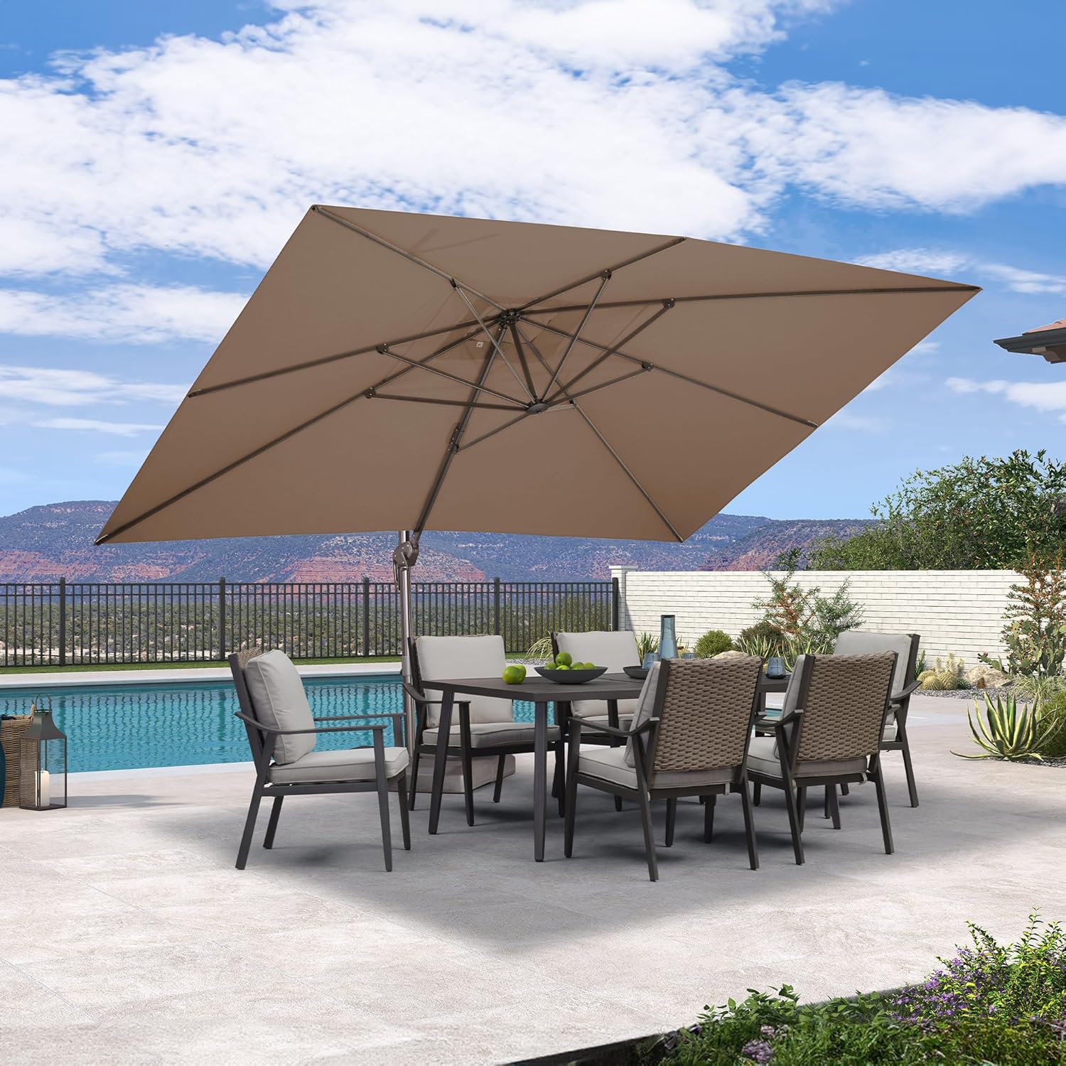 PURPLE LEAF 10' X 13' Patio Cantilever Umbrella Rectangle Umbrella Outdoor with Aluminum Offset Antique Bronze Hanging and 360° Rotation for Pool Garden Deck Patio, Taupe