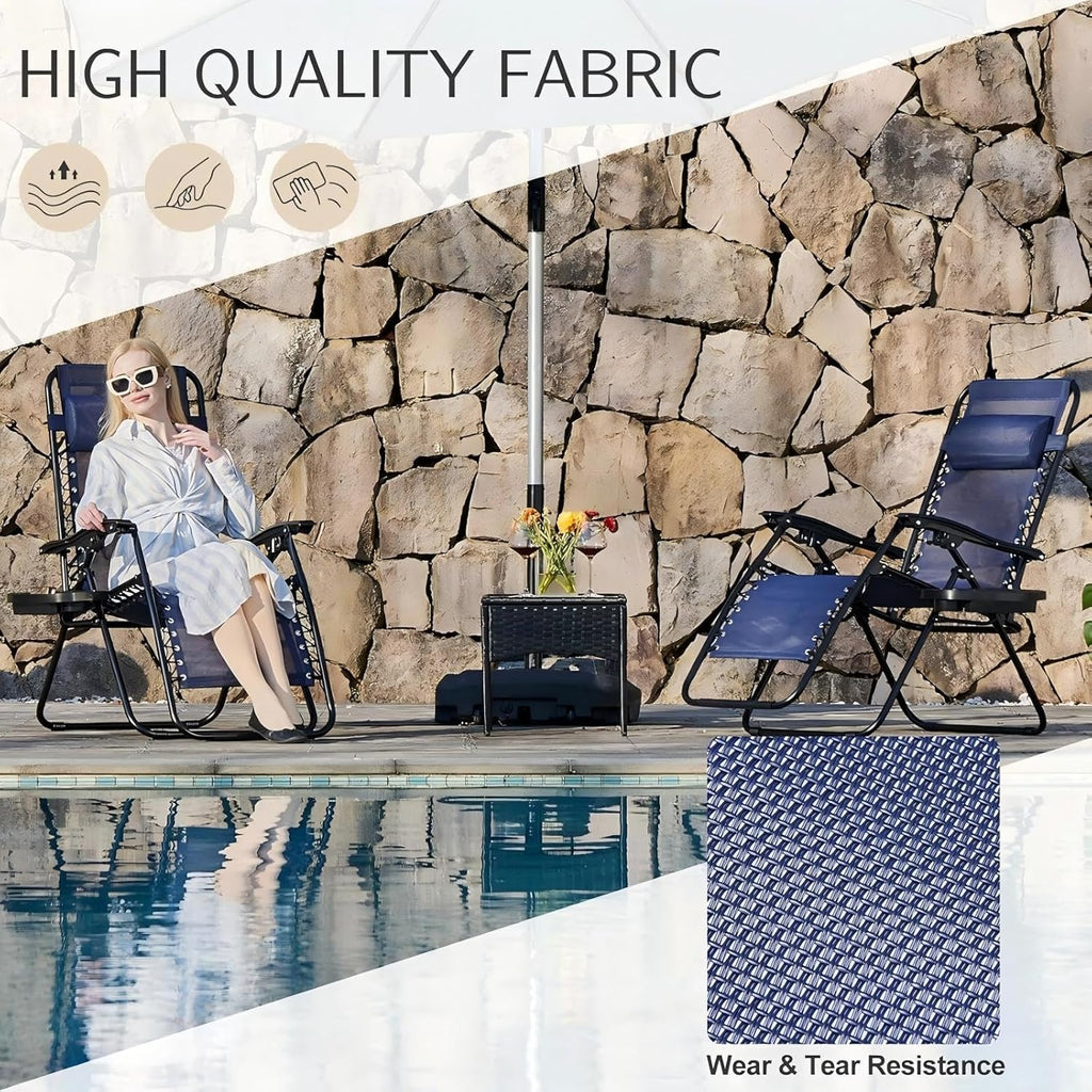 Sweetcrispy Zero Gravity Chairs, Set of 4 Portable Recliner Beach Camping Patio Outdoor Folding Lounge Chair with Cup Holder Trays and Adjustable Pillow for Poolside, Garden, Backyard, Lawn, Blue