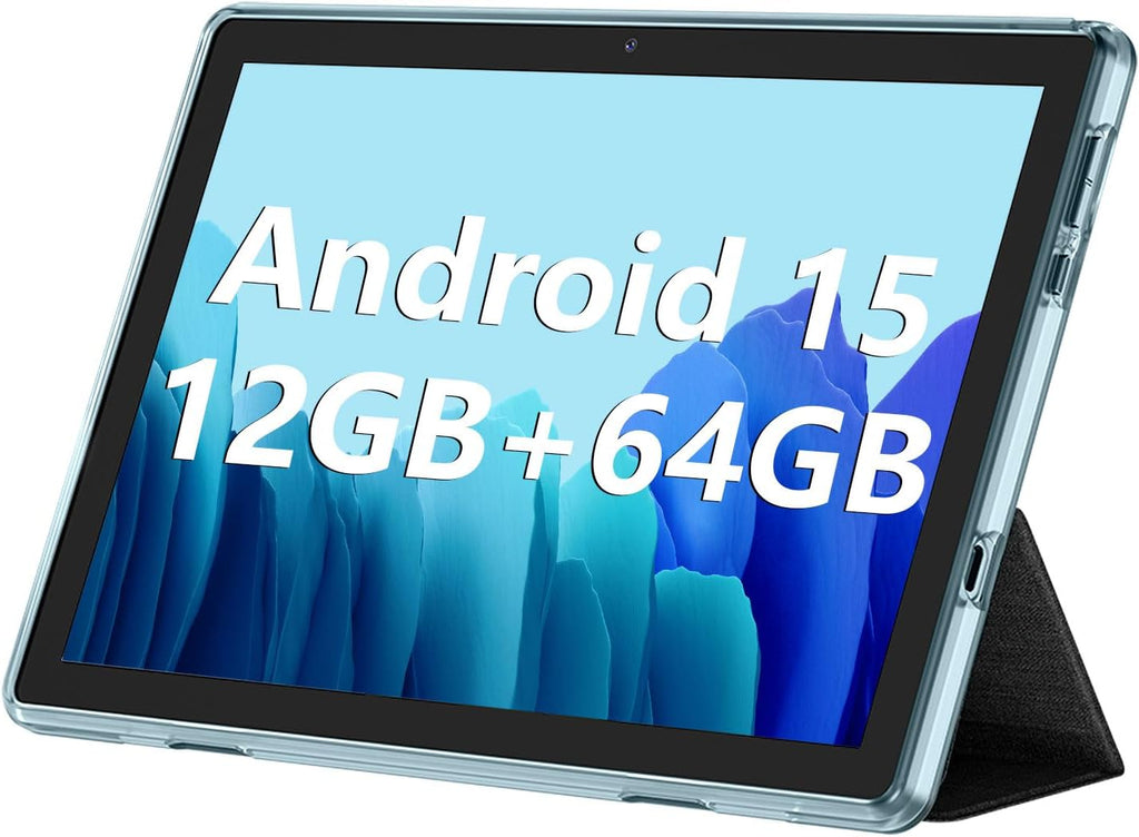 ECOPAD 10.1 Inch Tablet, Android 15 Tablets 12GB(4+8) RAM / 64GB ROM / 1TB SD Card Expansion, 1280x800 IPS HD Touchscreen, 6000mAh Battery, Bluetooth 5.0, Dual Cameras, GMS, Dual Band WiFi, Blue