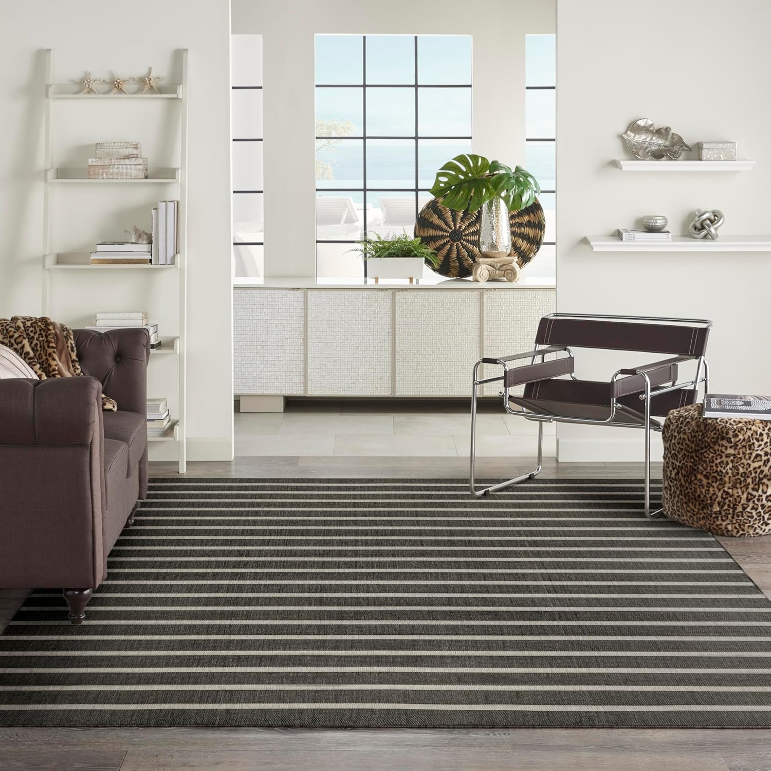 Nourison Home Positano Black Ivory 9' x 12' Area Rug - Easy Clean, Non Shedding, Bed Room, Living Room, Dining Room, Kitchen (9' x 12')