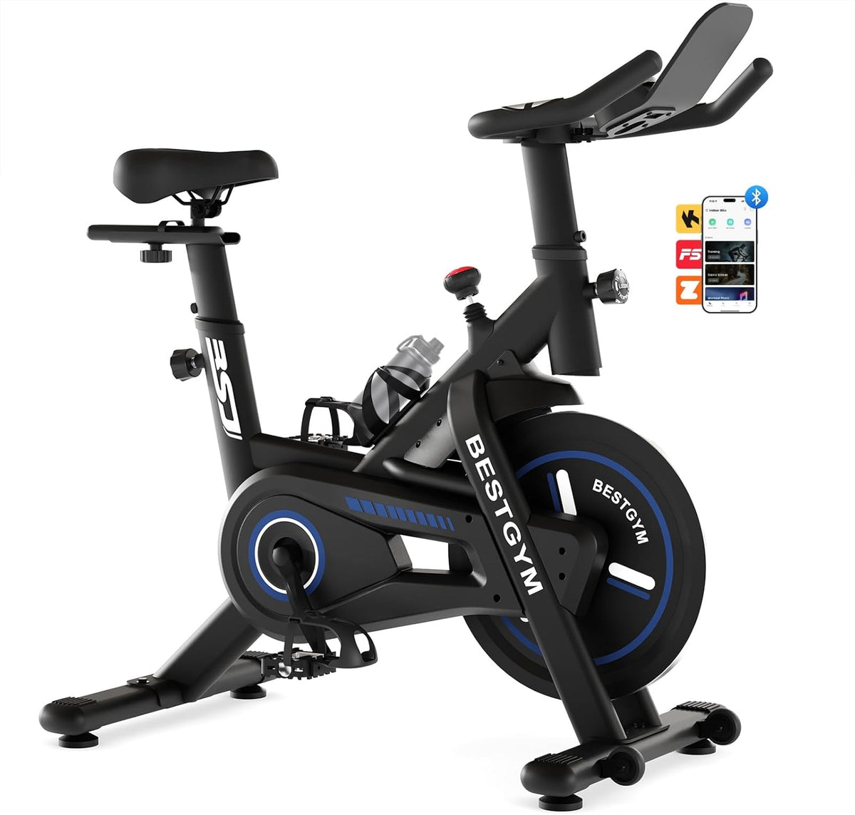 Exercise Bike, Adjustable Resistance Stationary Bikes for Home with App Compatible, Quiet Indoor Cycling Bike with 330lbs Weight Capacity, Comfortable Seat, Silent Belt Drive for Home Fitness and Weight Loss(Friction-Black)