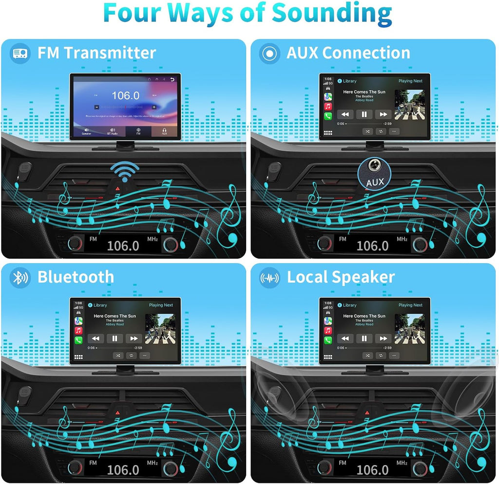 Madoec Portable Apple Carplay Screen for Car, 9" Wireless Apple Carplay & Android Auto,4K Dash Cam,1080p Backup Camera DVR,Car Audio Receivers GPS Navigation Mirror Link, Bluetooth,FM, Siri