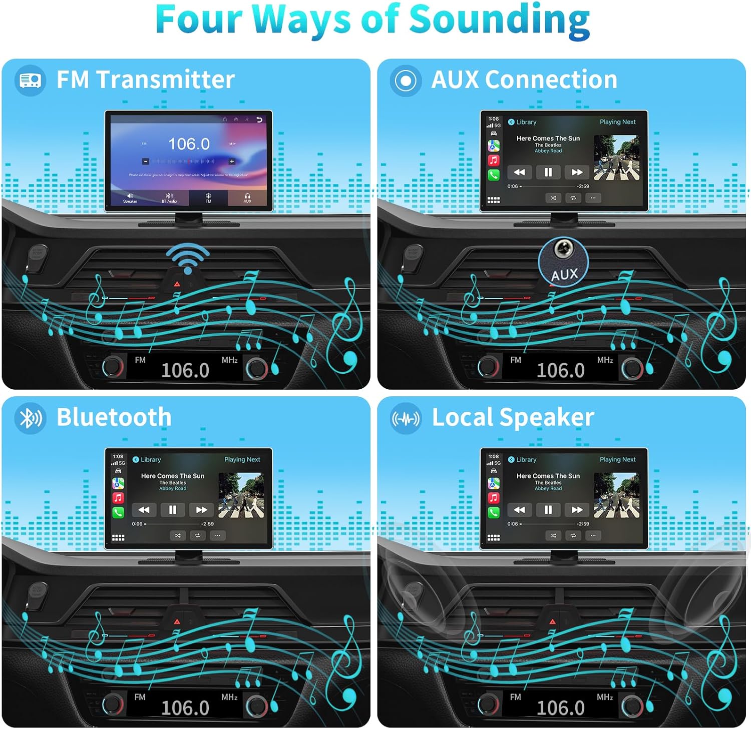 Madoec Portable Apple Carplay Screen for Car, 9" Wireless Apple Carplay & Android Auto,4K Dash Cam,1080p Backup Camera DVR,Car Audio Receivers GPS Navigation Mirror Link, Bluetooth,FM, Siri