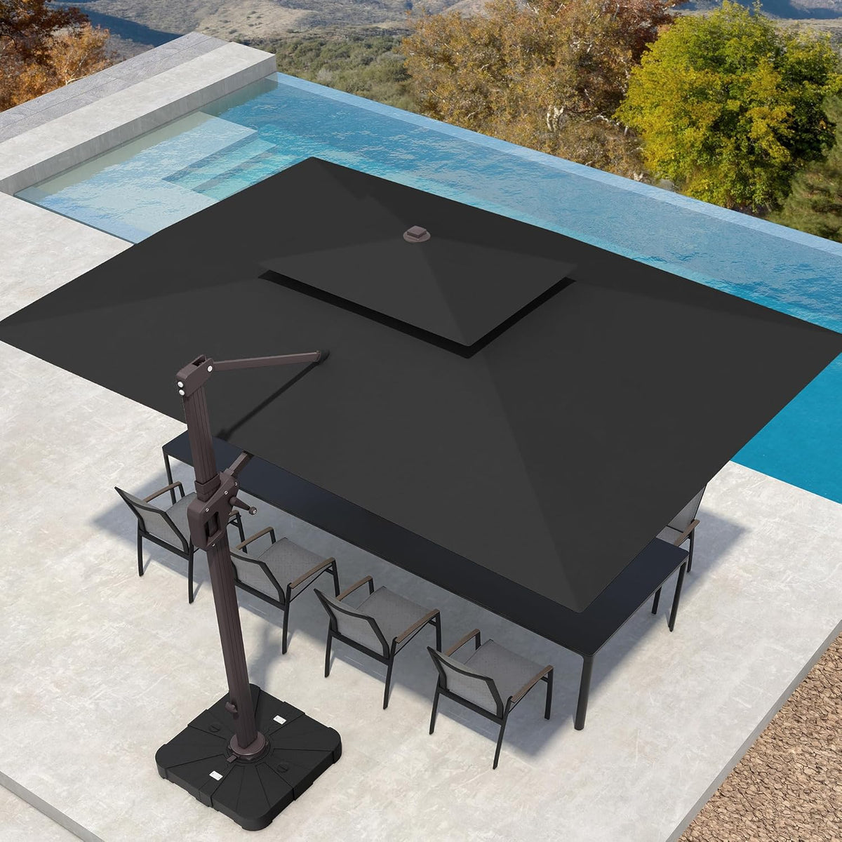 Deconk 10' X 13' Patio Umbrella with LED Lights Outdoor Cantilever Large Rectangle Offset Umbrellas Heavy Duty Aluminum Double Top with 360-degree Rotation for Pool Garden Deck, Black
