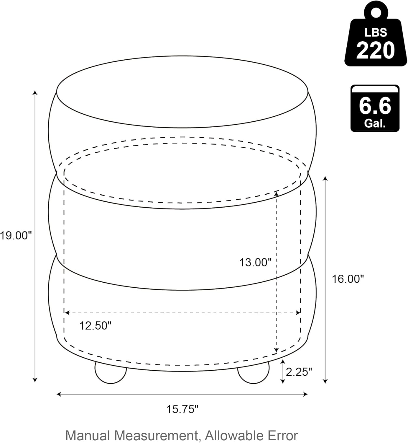 Glitzhome Round Ottoman with Storage, Small Foot Stool, Modern Accent Stool Upholstered Vanity Stool with Rubberwood Ball Feet for Bedroom Living Room Dorm Room, Gradient Brown