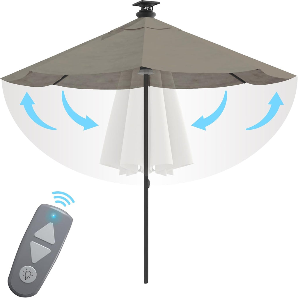 Above Height 2 Series Motorized Patio Umbrella – Remote, Solar & USB-C Charging, Center LED, Wind Sensor Auto-Close, Rust-Resistant Aluminum, UV Block for Backyard, Pool, Garden, or Beach