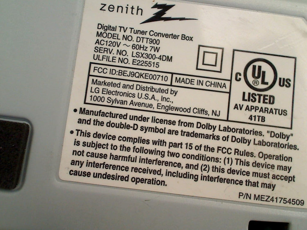 Zenith Digital Tuner Tv Converter Box Dtt900