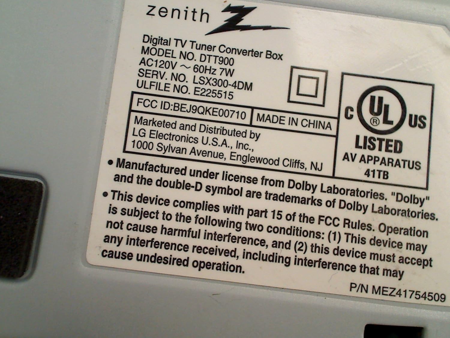 Zenith Digital Tuner Tv Converter Box Dtt900