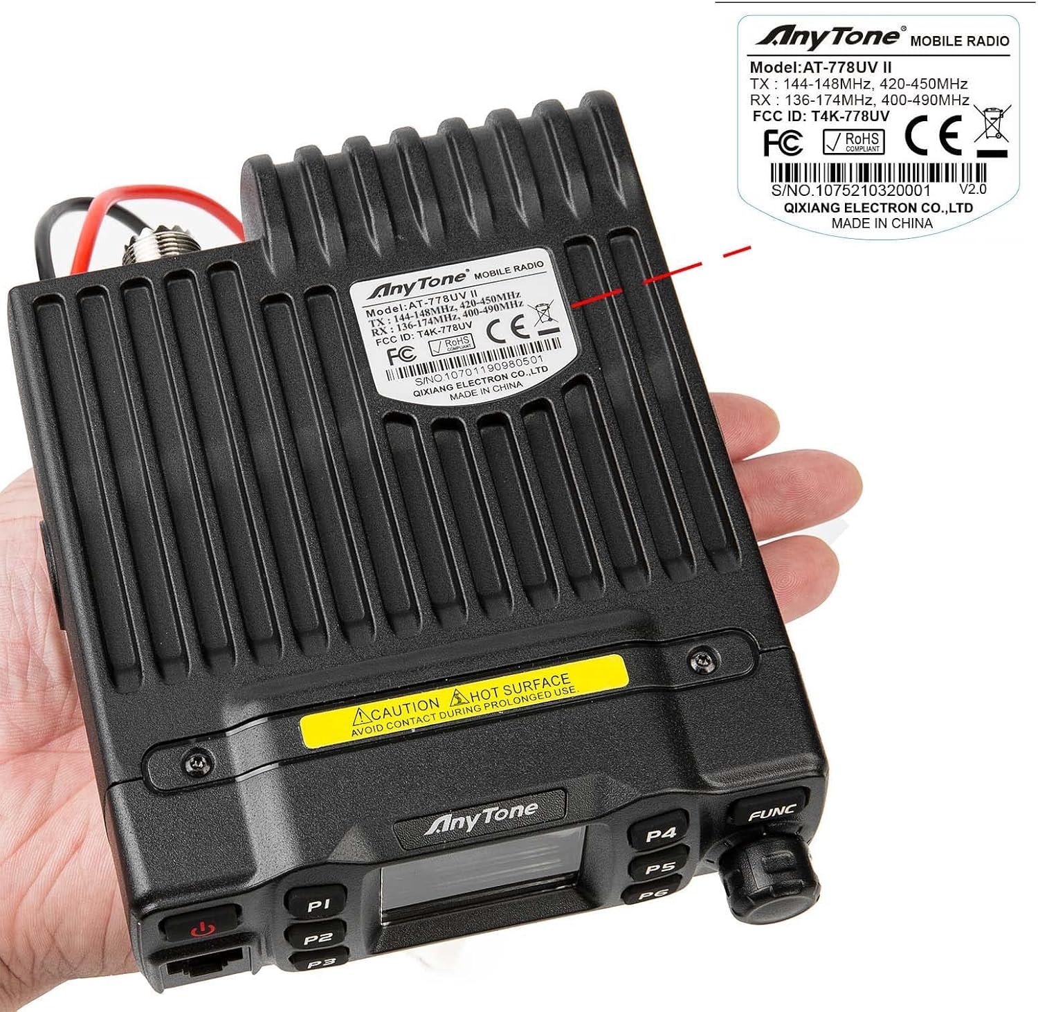 AnyTone AT-778UVII Transceiver Mobile Radio Dual Band 25W VHF/UHF VOX Vehicle Car Radio w/Cable