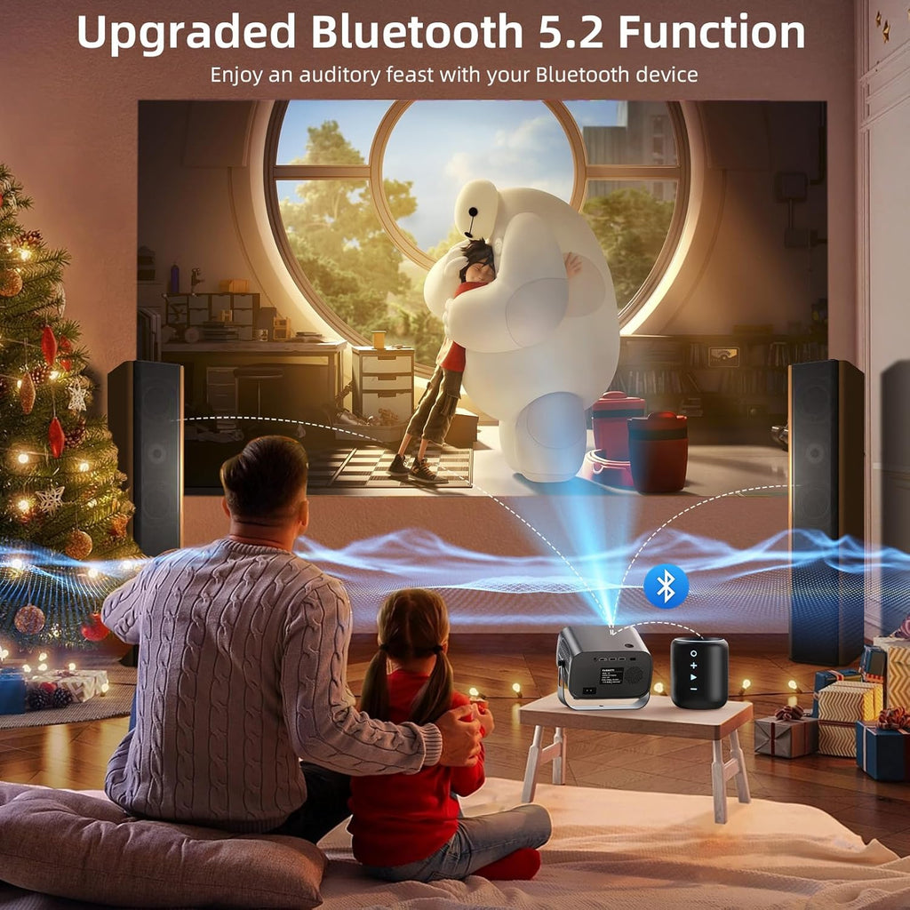 Smart Projector with WIFI and Bluetooth, 800ANSI Native 1080P Portable Projector Built-in Apps, Auto Keystone & Electric Focus Movie Projector for Home Theater Compatible with IOS/Android/HD(Gray)