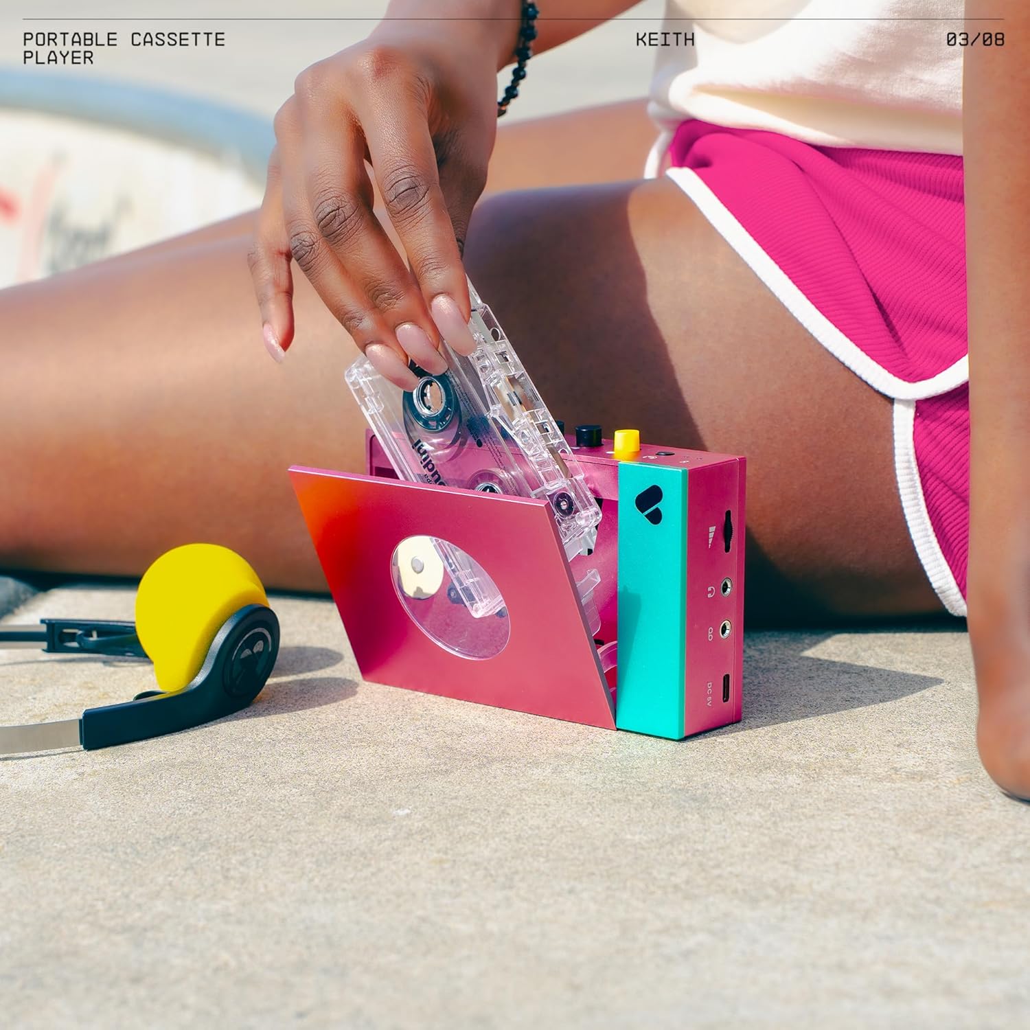 We are Rewind Portable Cassette Player - Cassette Tape Recorder with Bluetooth Connection Speaker or Headphones, 3.5mm Audio Cable - (Edith, Pink & Green)