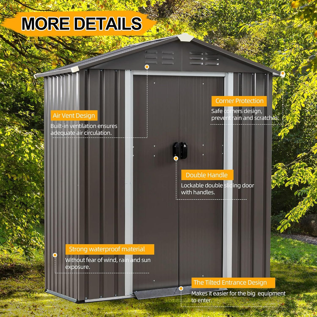 Shintenchi 5x3 FT Outdoor Storage Shed with Window, Lockable Outdoor Waterproof Tool Storage Sheds, Weather Resistant Tool Storage House Shed for Garden, Backyard, Patio Utility Tool Storage,Dark Gray