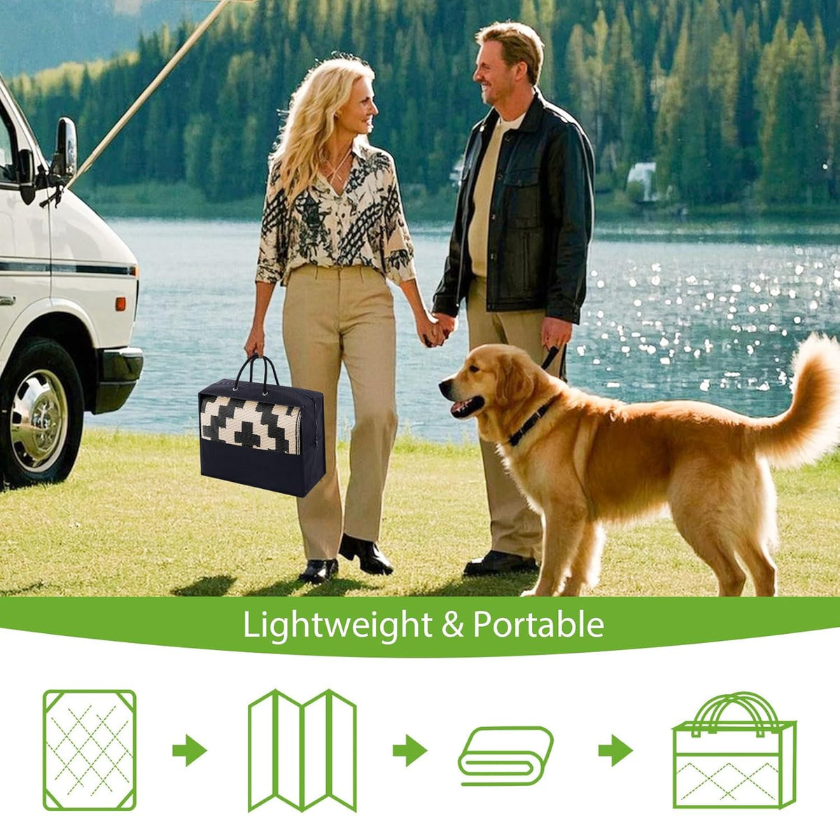 Smiry Waterproof Outdoor Rug 9x12 ft, Reversible Plastic Straw Patio Camping Rugs, Outdoor Indoor RV Mat Carpet for Patio, Outside Entry, Backyard, Deck, Bench, Picnic, Camper, Black & Beige