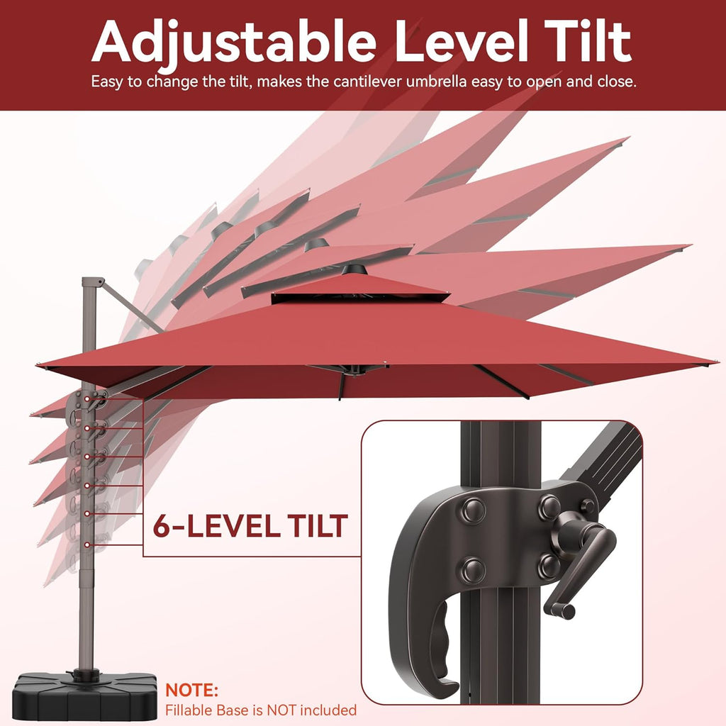 9x12 FT Patio Umbrella, Large Cantilever Rectangular Double Top Heavy Duty Offset Umbrellas with 360° Rotation, Outdoor shade for Garden Deck Pool, Red