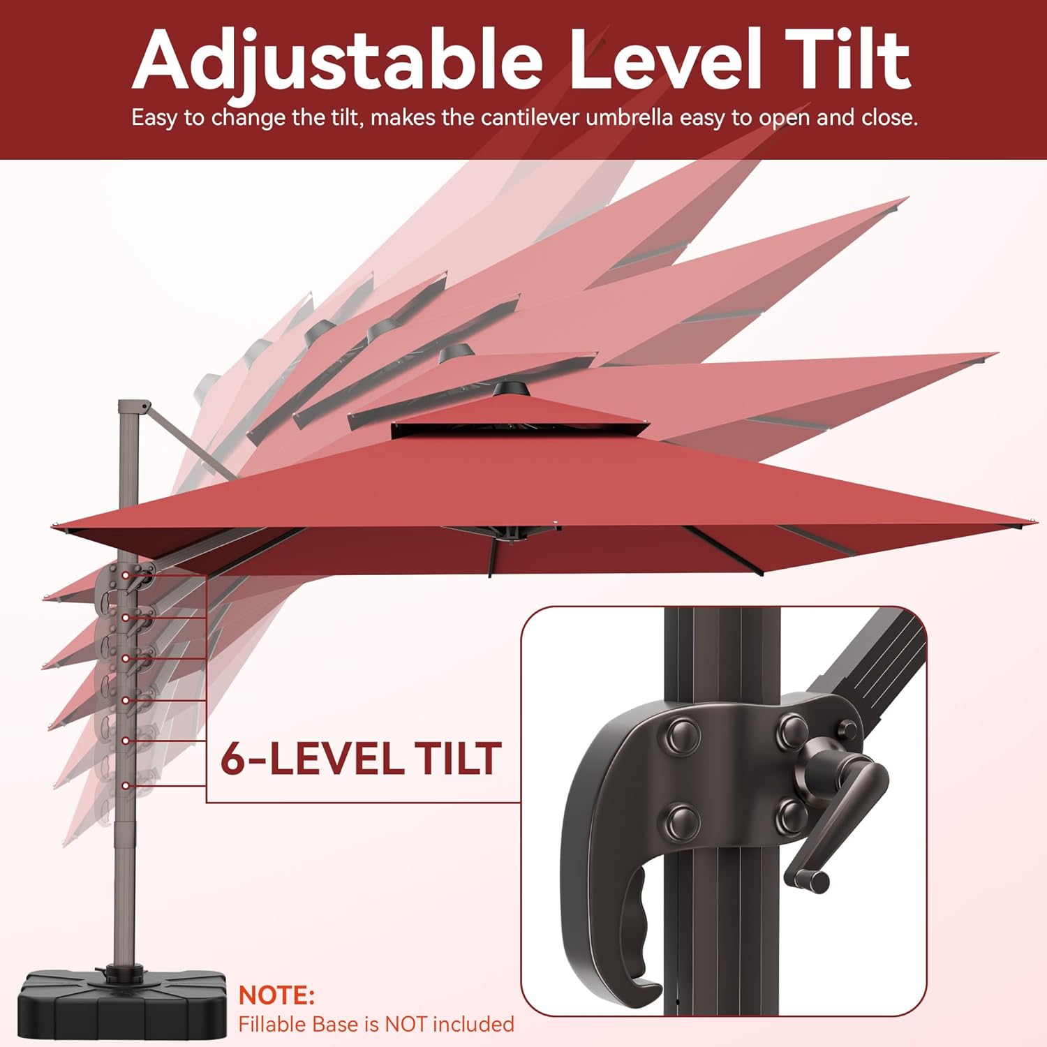 9x12 FT Patio Umbrella, Large Cantilever Rectangular Double Top Heavy Duty Offset Umbrellas with 360° Rotation, Outdoor shade for Garden Deck Pool, Red