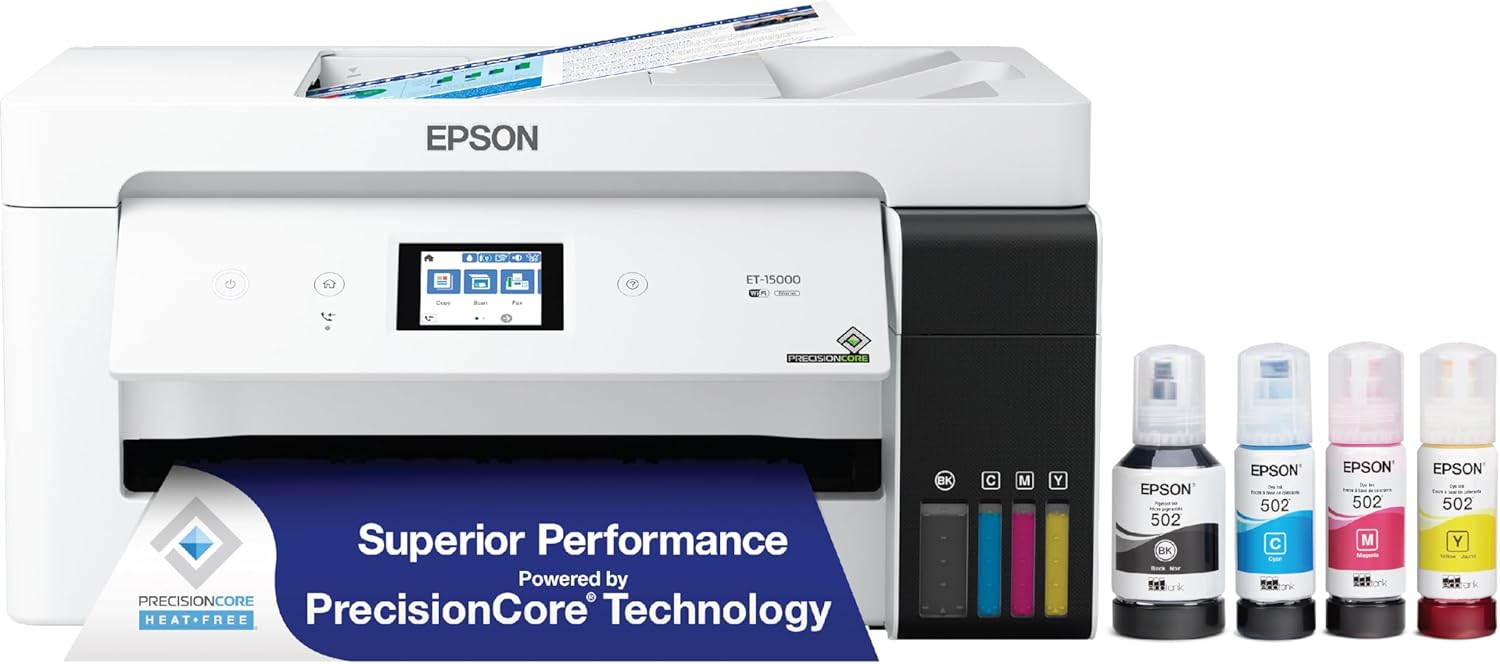 Epson EcoTank ET-15000 Wireless Color All-in-One Supertank Printer with Scanner & 522 EcoTank Ink Ultra-high Capacity Bottle Yellow