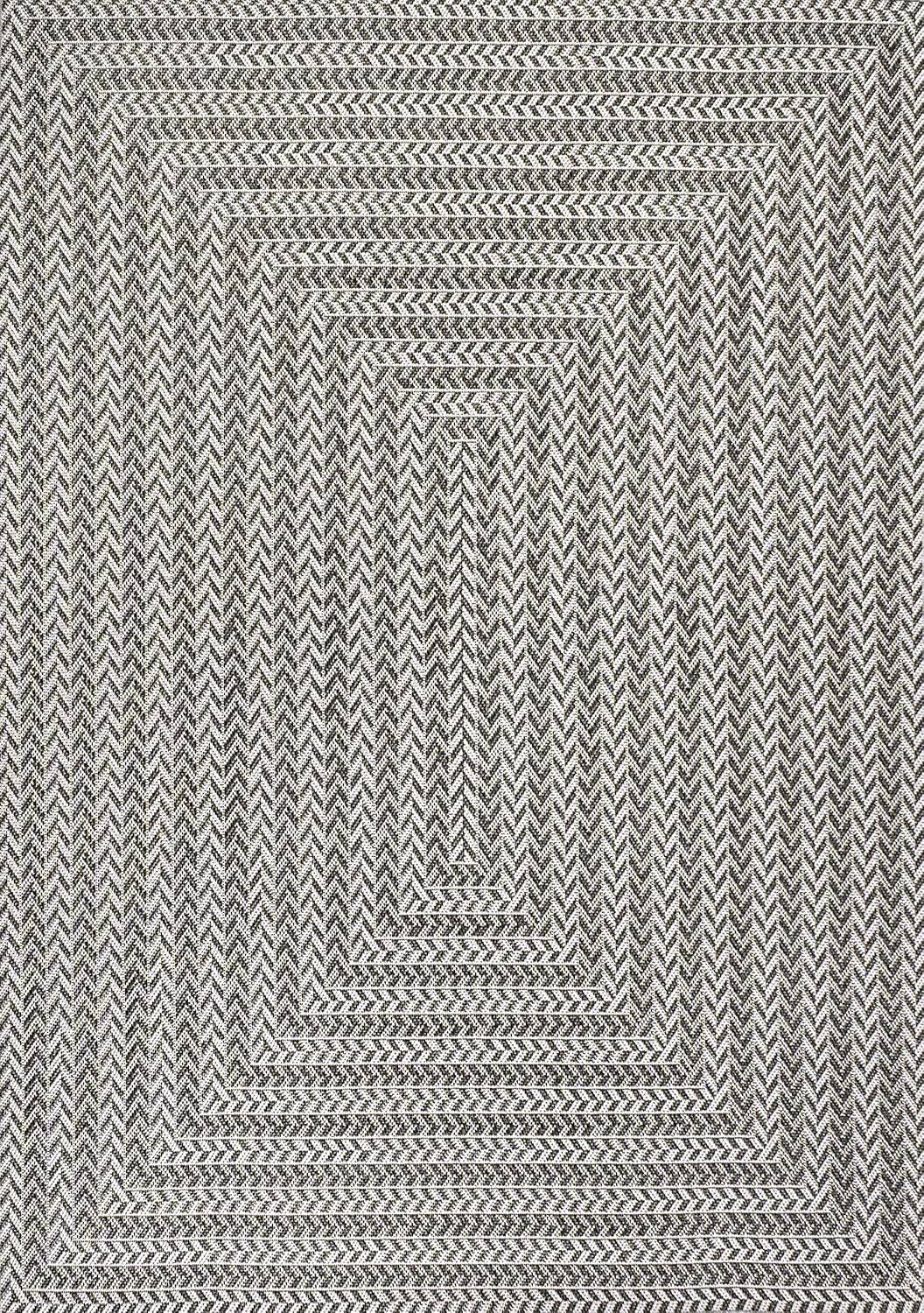 JONATHAN Y Concentric Squares Indoor Outdoor Area Rug 8X10 Black/Light Gray, Chevron Modern for Backyard, Patio, Porch, Easy-Cleaning, High Traffic, Pet-Friendly, Non-Shedding (SMB206B-8)
