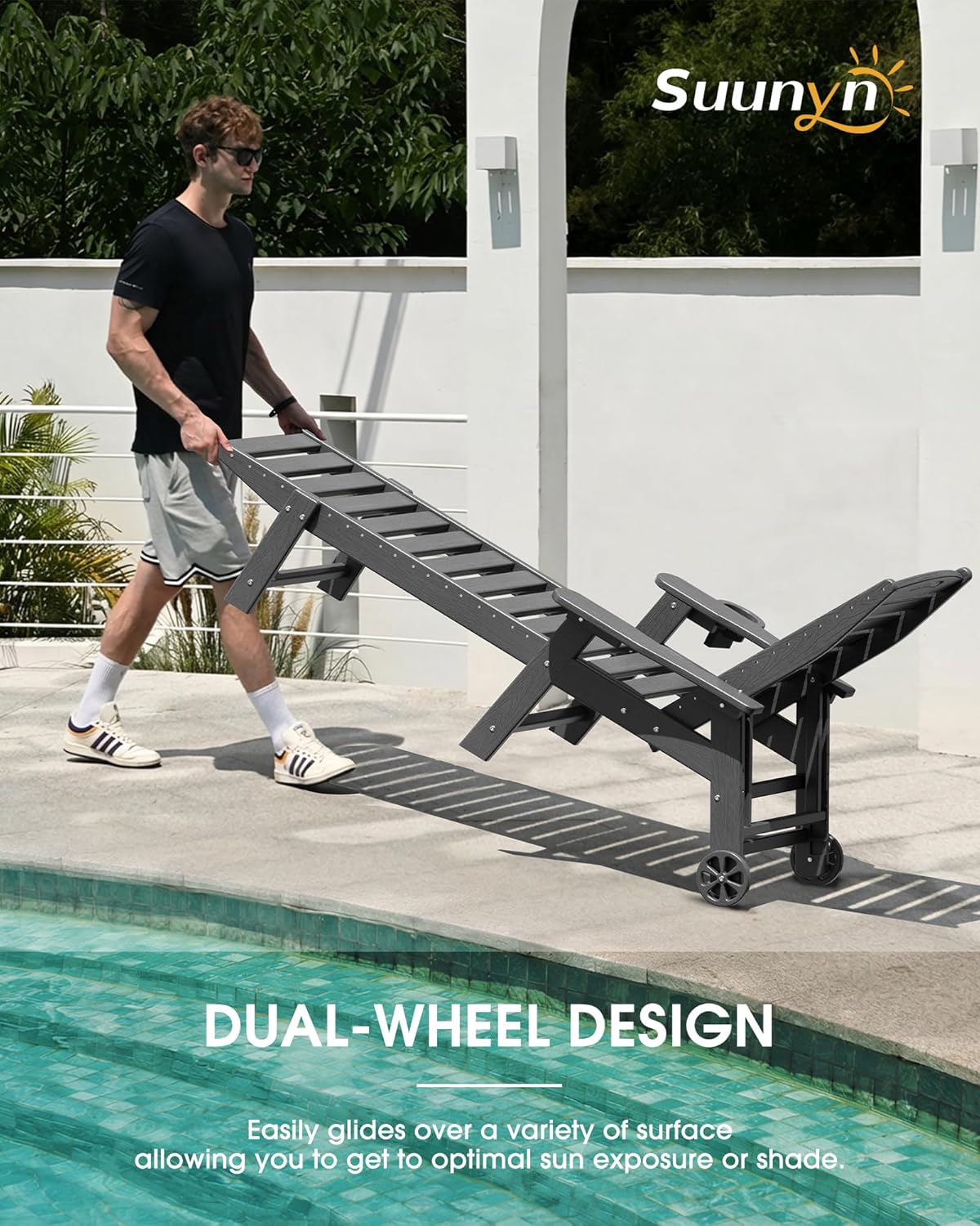 Lounge Chair Outdoor Set of 2, HDPE Chaise Lounge Outdoor, Pool Lounge Chair for Pool Poolside Deck Backyard Patio, Dark Grey