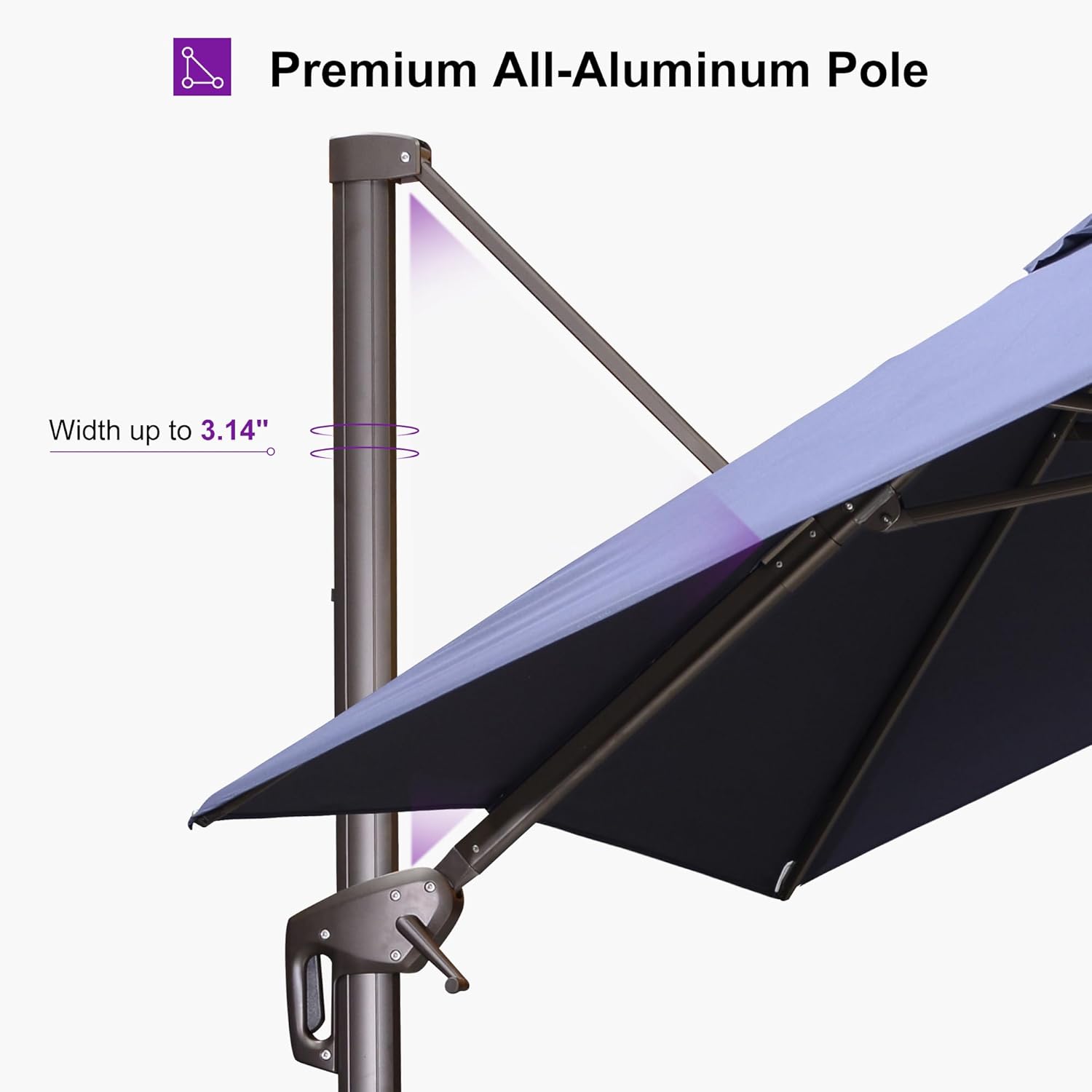 PURPLE LEAF 10' X 10' Patio Cantilever Umbrella with Base Included Antique Bronze Square Outdoor Umbrella with 360° Rotation and Aluminum Offset Hanging for Garden Backyard Pool, Navy Blue