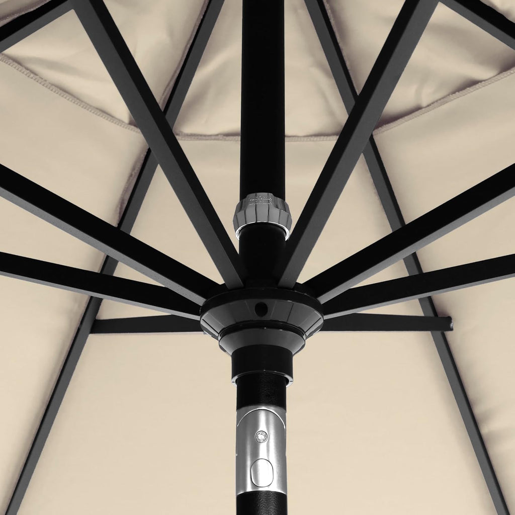 California Umbrella 12-Year-Non-Fading, 9Ft Premium Sunbrella Patio Umbrella, Hand-Crank, Button-Tilt, Black Frame, Beige Fabric
