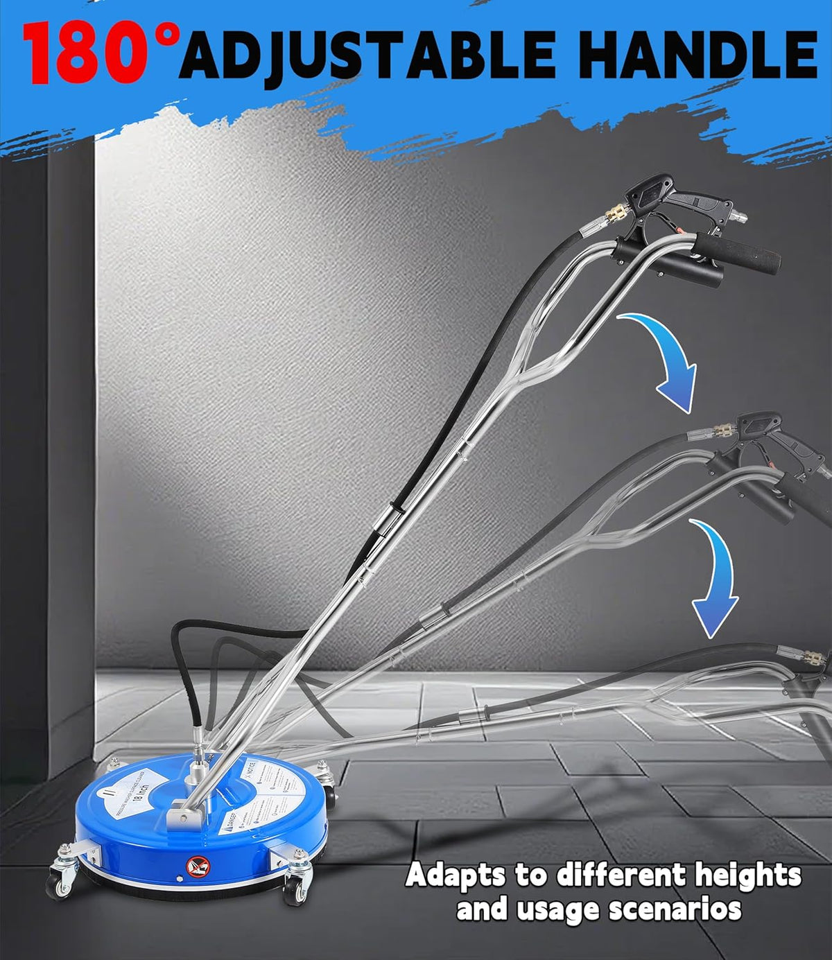 M MINGLE 18” Pressure Washer Surface Cleaner, 4500 PSI Surface Cleaner Power Washing, Pressure Washer Accessories for Driveways, Concretes, Patios, Sidewalks